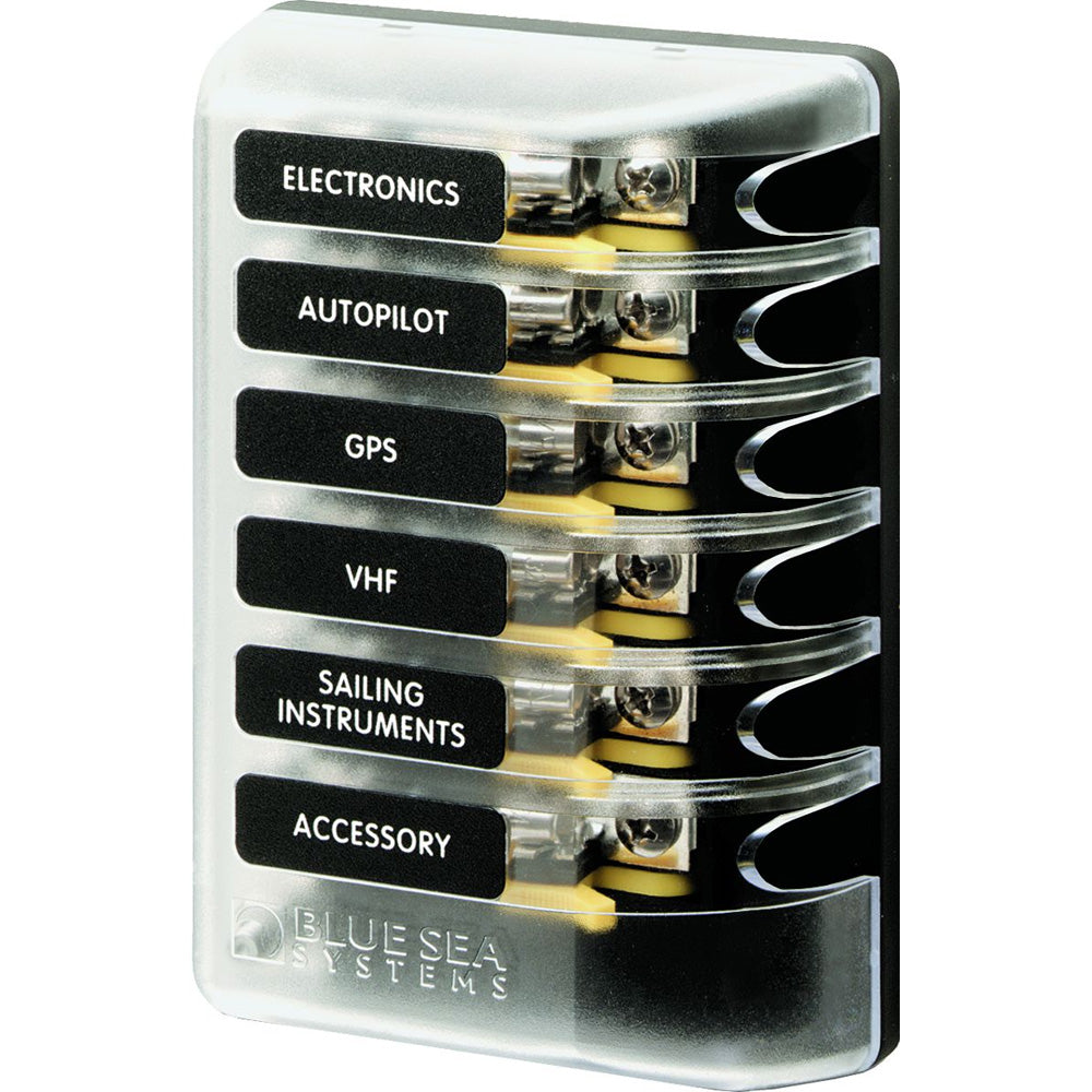 Blue Sea 5018 ST Glass Fuse Block w/out Negative Bus – 6 Circuit [5018]