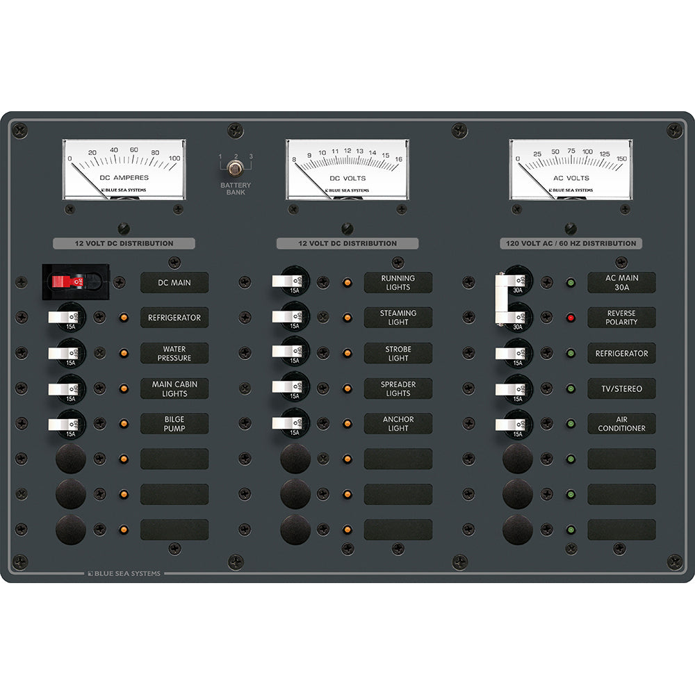 Blue Sea 8084 AC Main +6 Positions/DC Main +15 Positions Toggle Circuit Breaker Panel – White Switches [8084]