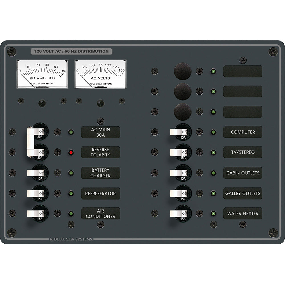 Blue Sea 8076 AC Main +11 Positions Toggle Circuit Breaker Panel – White Switches [8076]