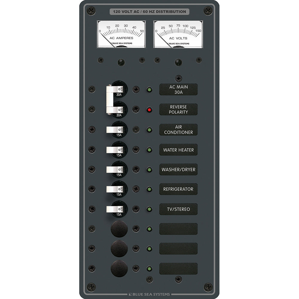 Blue Sea 8074 AC Main +8 Positions Toggle Circuit Breaker Panel – White Switches [8074]
