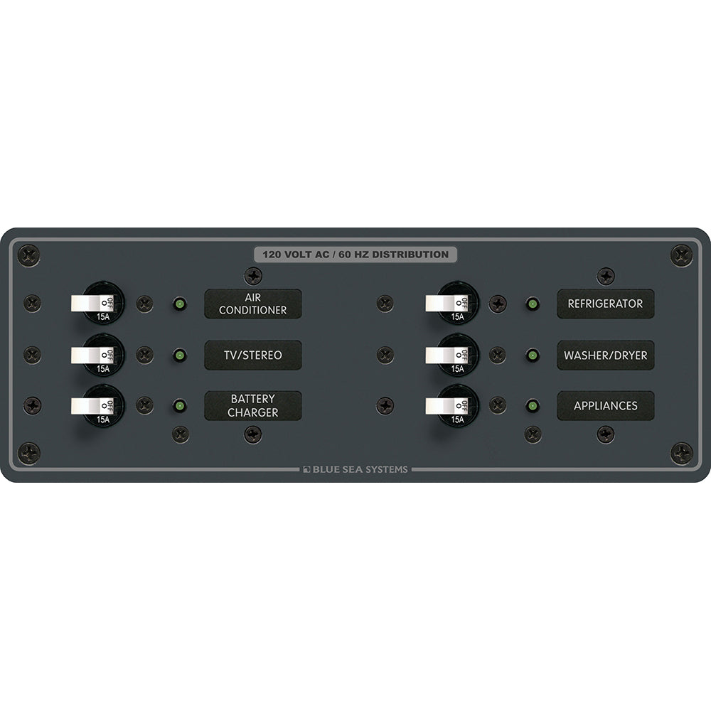Blue Sea 8097 AC 6 Position Toggle Circuit Breaker Panel – White Switches [8097]
