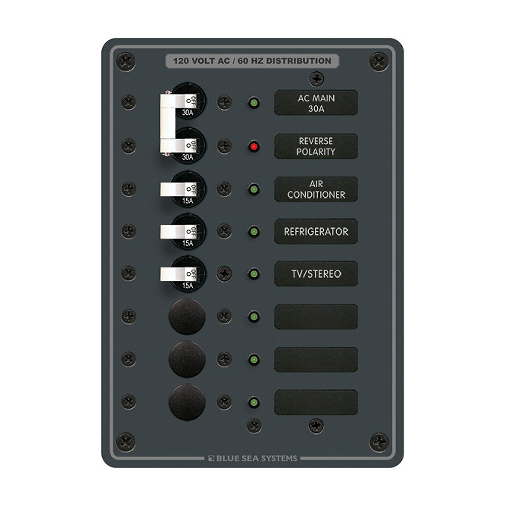 Blue Sea 8027 AC Main +6 Position Breaker Panel – White Switches [8027]