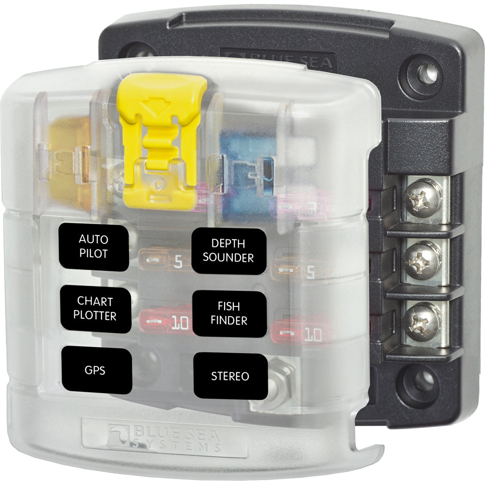 Blue Sea 5028 ST Blade Fuse Block w/ Cover – 6 Circuit without Negative Bus [5028]