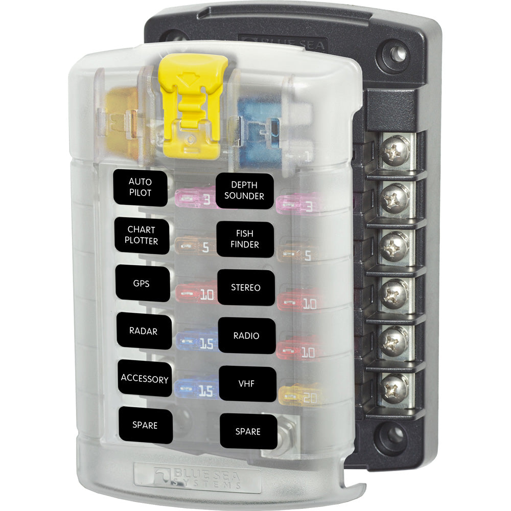 Blue Sea 5029 ST Blade Fuse Block w/Cover – 12 Circuit w/o Negative Bus [5029]