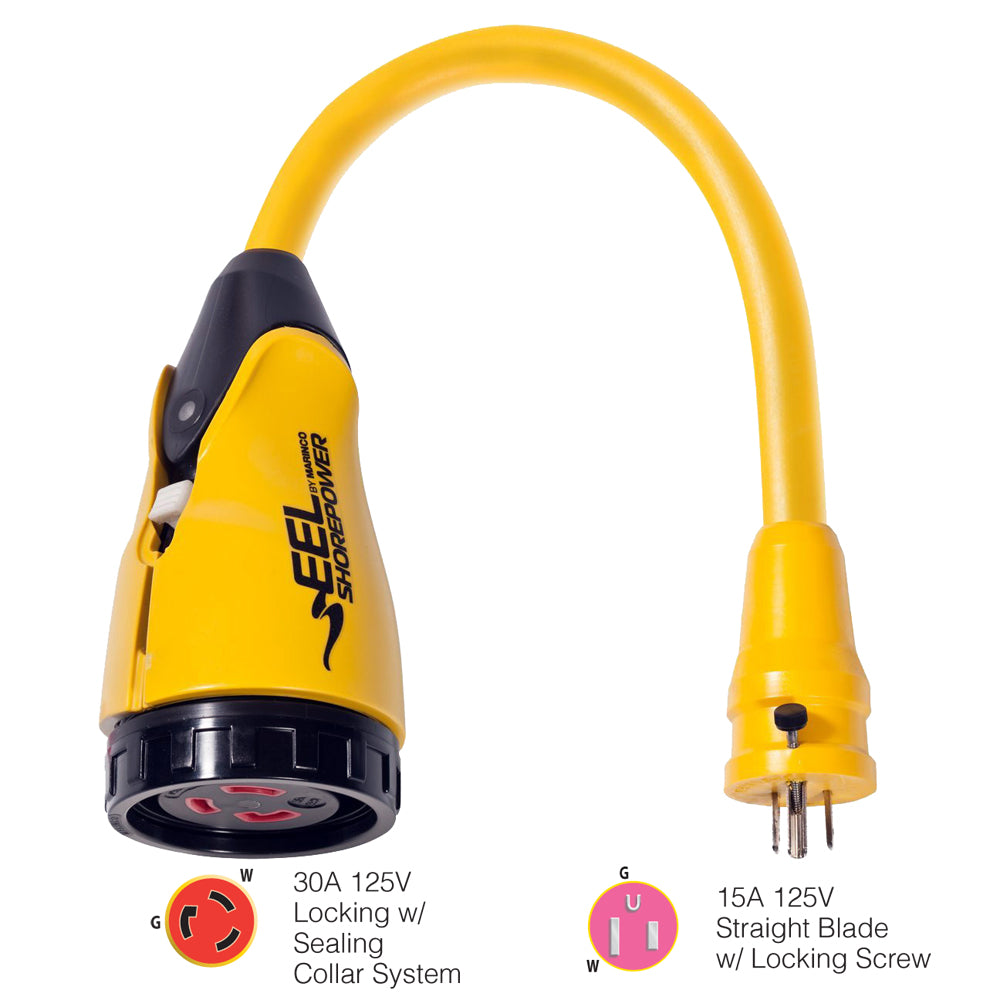 Marinco P15-30 EEL 30A-125V Female to 15A-125V Male Pigtail Adapter – Yellow [P15-30]