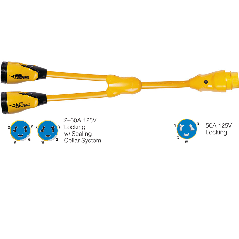 Marinco Y504-2-504 EEL (2)50A-125/250V Female to (1)50A-125/250V Male “Y” Adapter – Yellow [Y504-2-504]