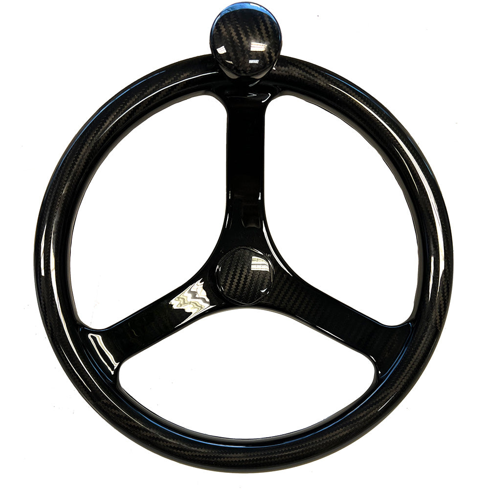 Schmitt Marine Carbon Fiber Primus Wheel w/Knob 13.5″ w/Sanntoprene Finger Grip 3/4″ Tapered Shaft w/CF Nut [7461321FGK-CFN]