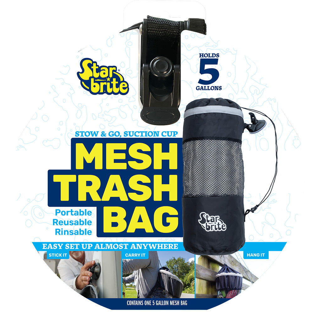 Star brite Mesh Trash Bag w/Locking Suction Cup  Litter Guard Cinch Tie – 5 Gallons [52074]
