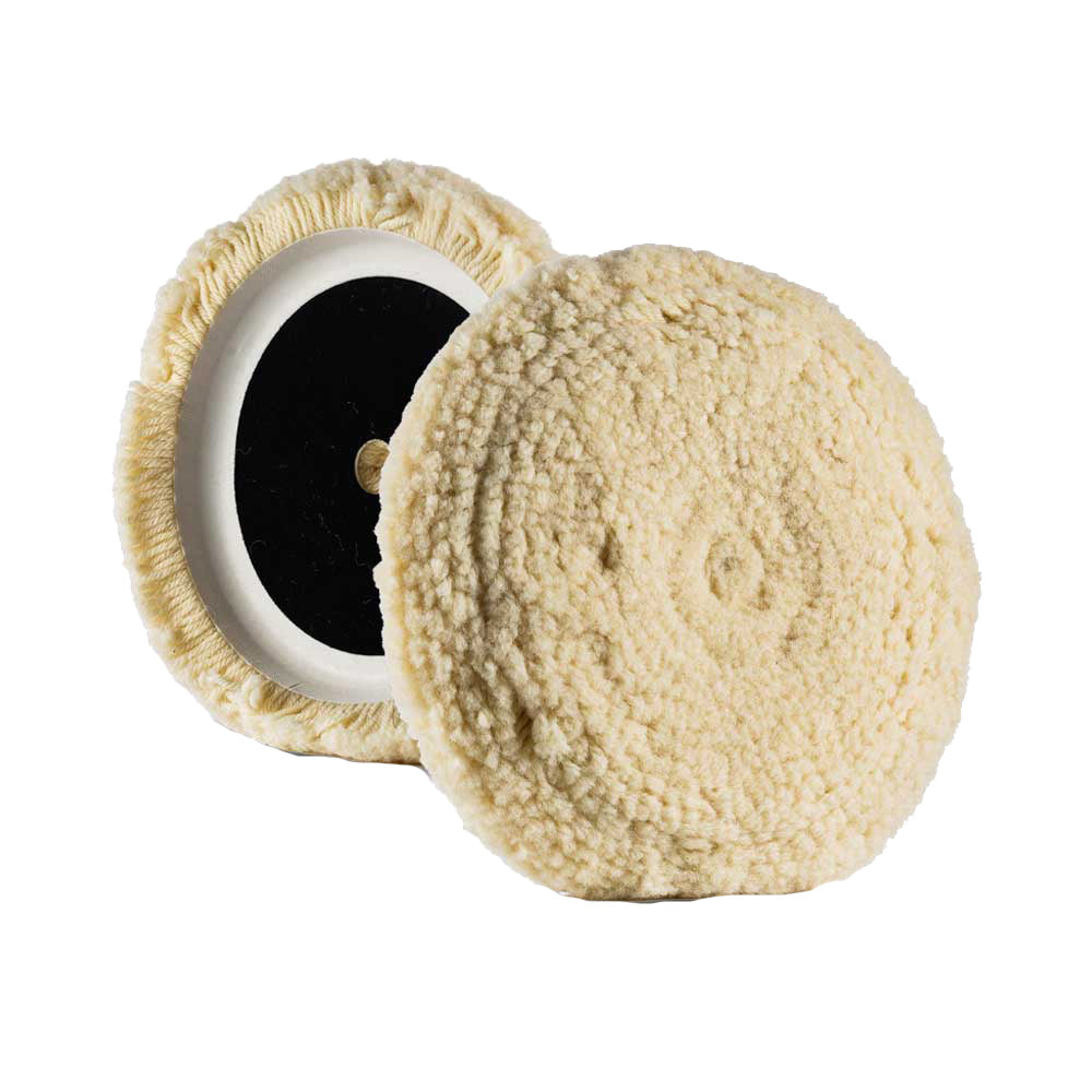 Lake Country White Curved Edge 100% Steamed Twisted Wool Pad 8″ x 1.5″ [10-100-LC]