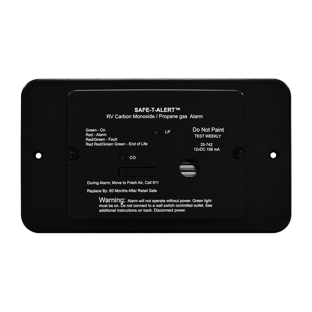 Safe-T-Alert 25 Series Flush Mount Dual Carbon Monoxide/Propane Alarm w/Trim Ring – Black – 12V Hard Wire [25-742-TR-BL]