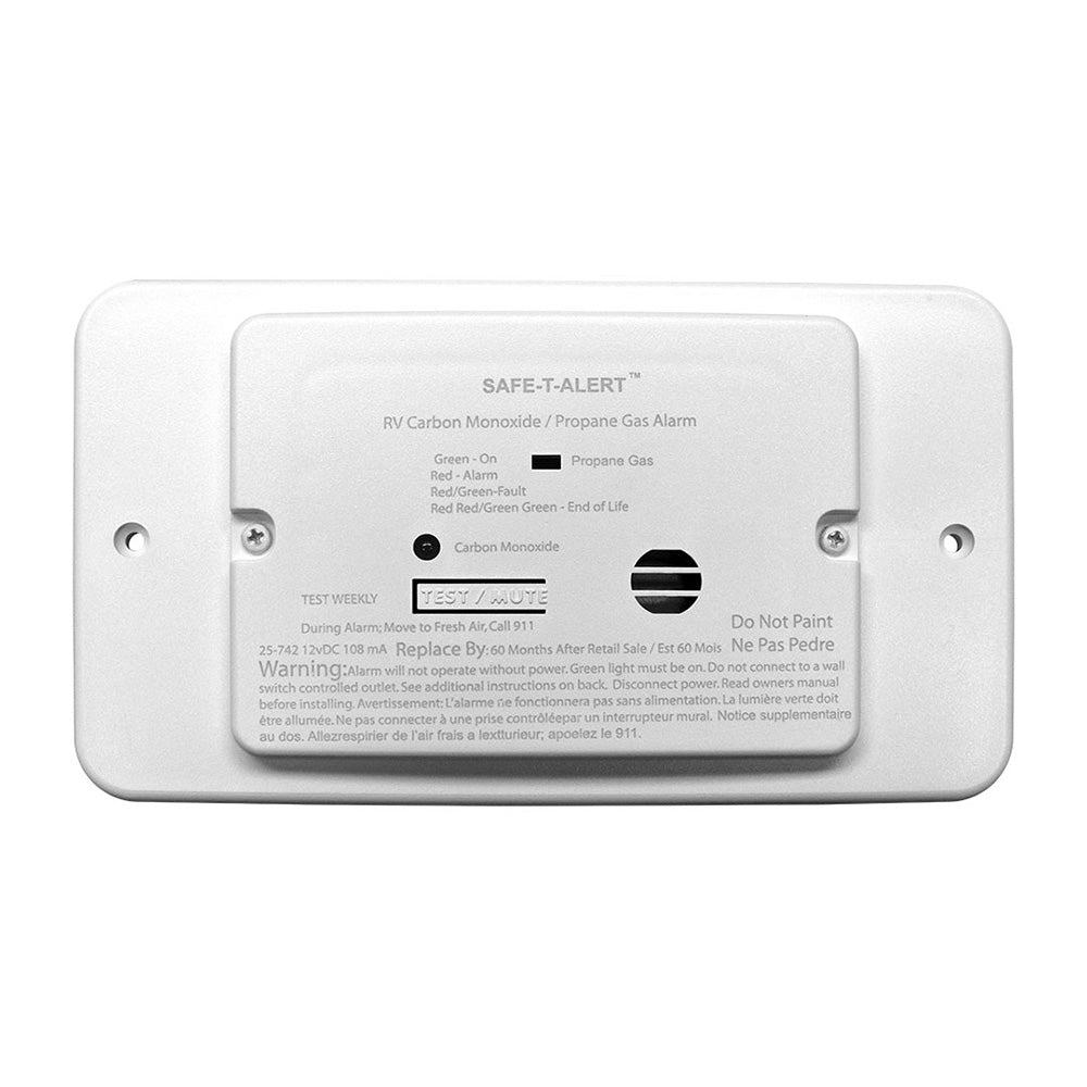 Safe-T-Alert 25 Series Flush Mount Dual Carbon Monoxide/Propane Alarm w/Trim Ring – White – 12V Hard Wire [25-742-TR-WT]