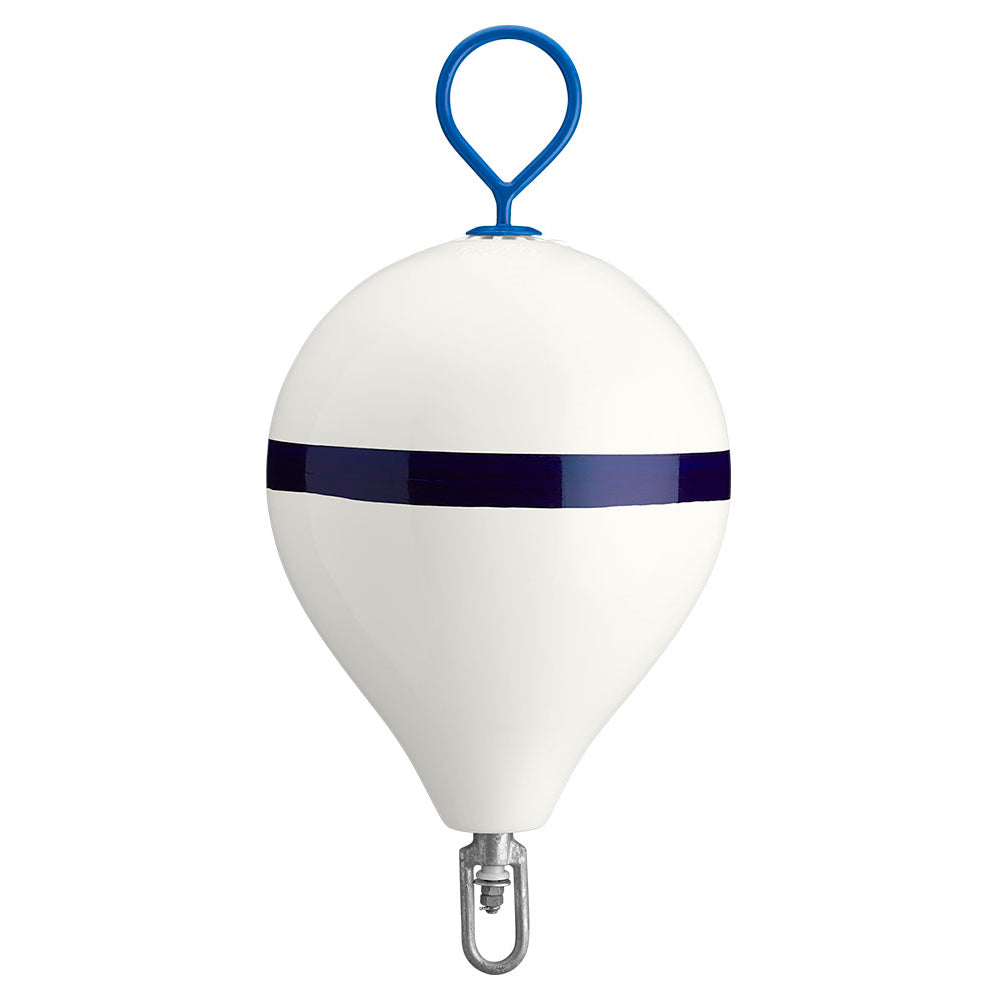 Polyform 17″ CM Mooring Buoy w/Galvanized Iron – White Blue Stripe [CM-3 WHITE W/STRIP]